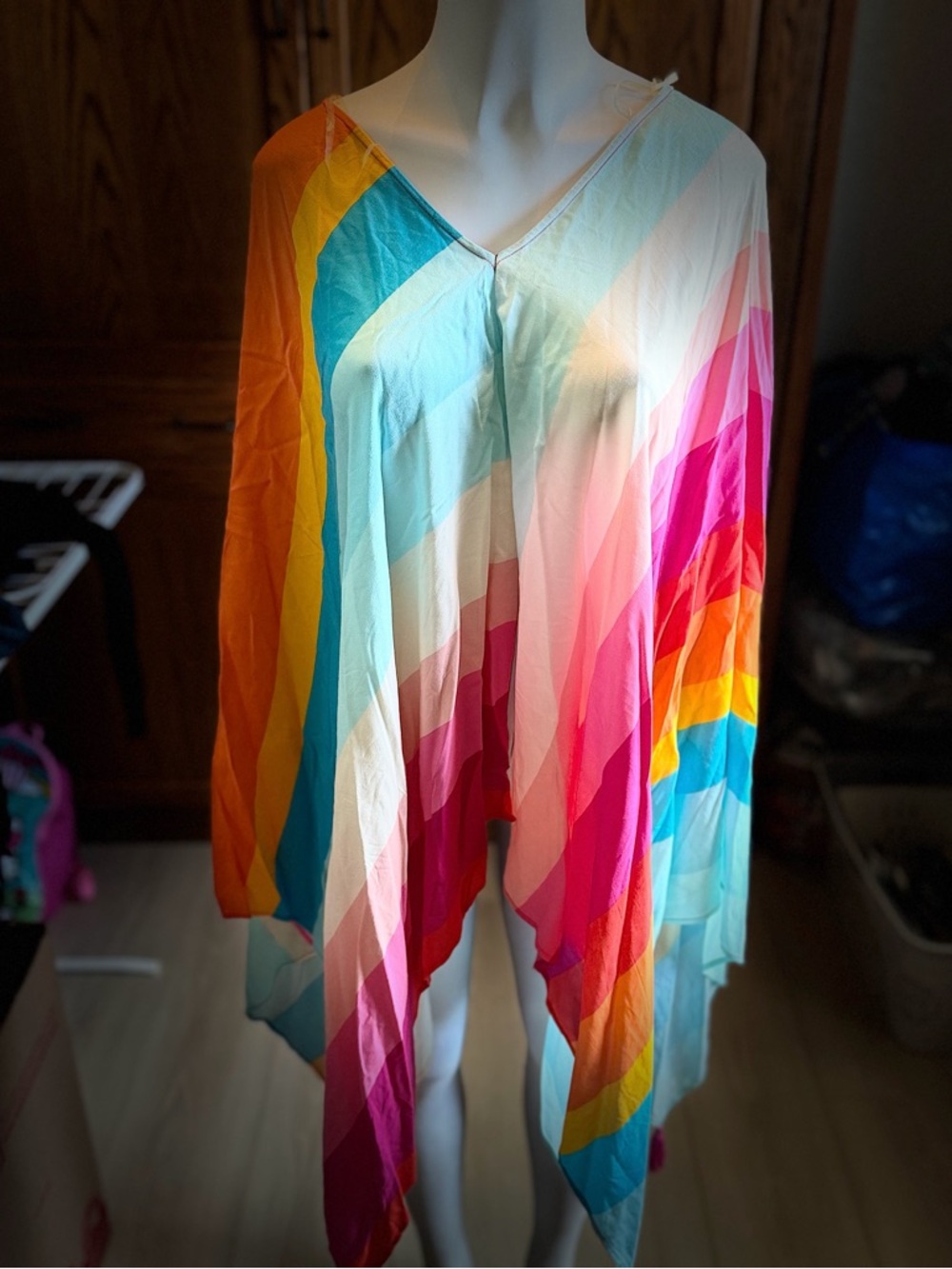 Trina Turk Multicolor Striped V-Neck Poncho Top